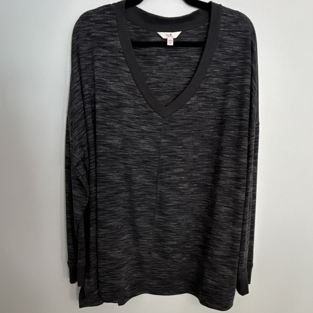 Sweet Treasures Gray V-Neck Knit Long Sleeve Top 3X Plus Polyester Blend Women's
